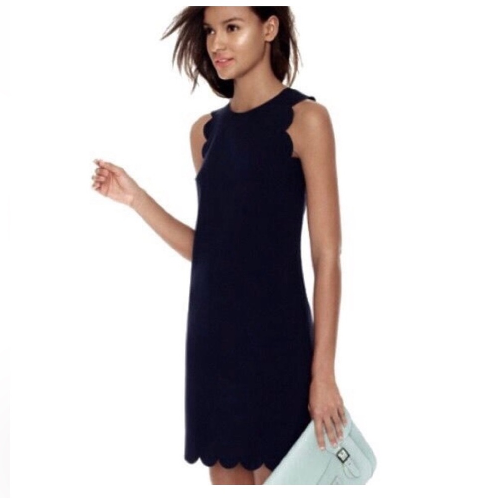 J. Crew Deep Navy Sleeveless Scalloped Sheath Dress